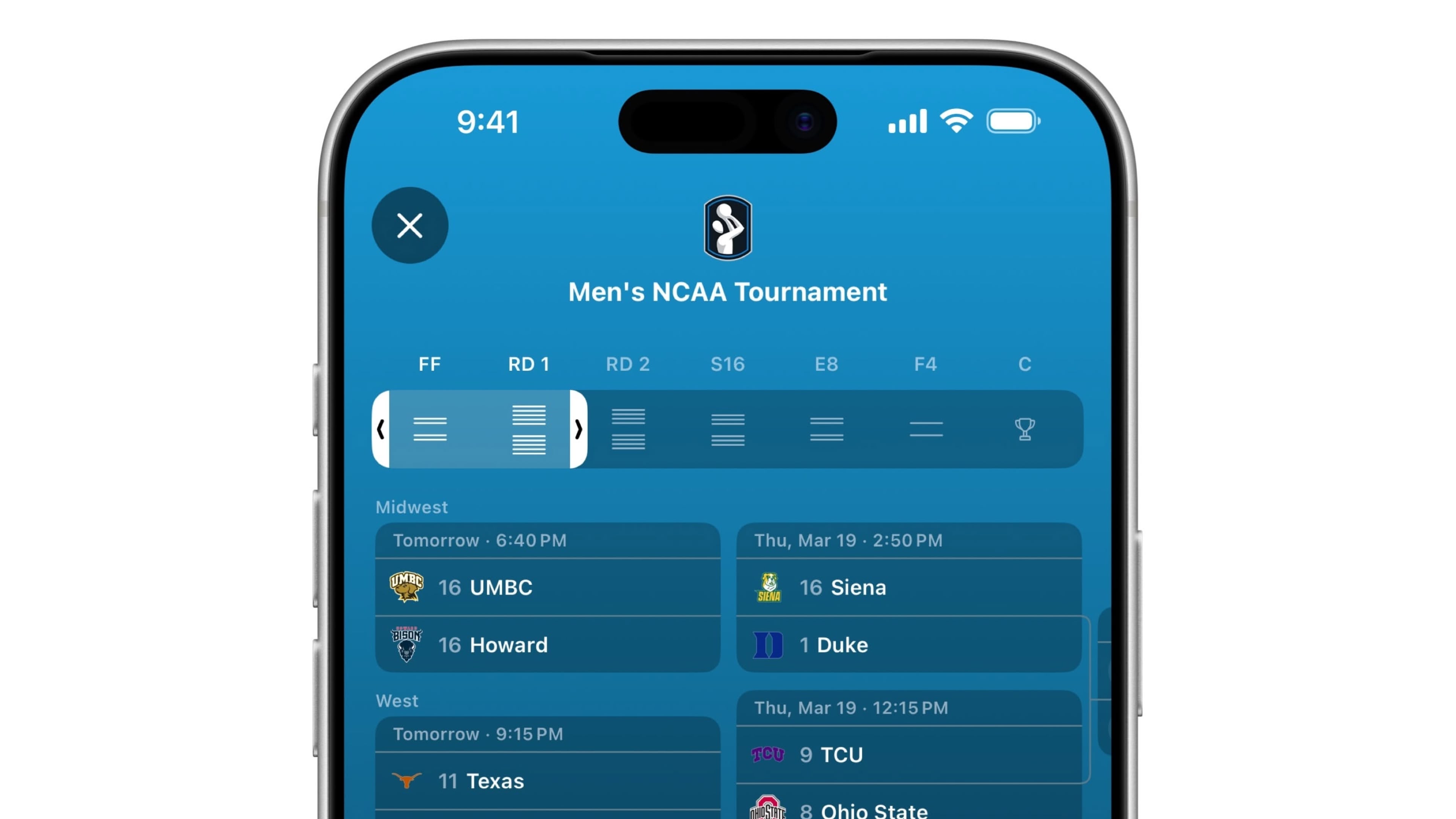 Apples Sports-app gör det möjligt att följa NCAA March Madness i realtid