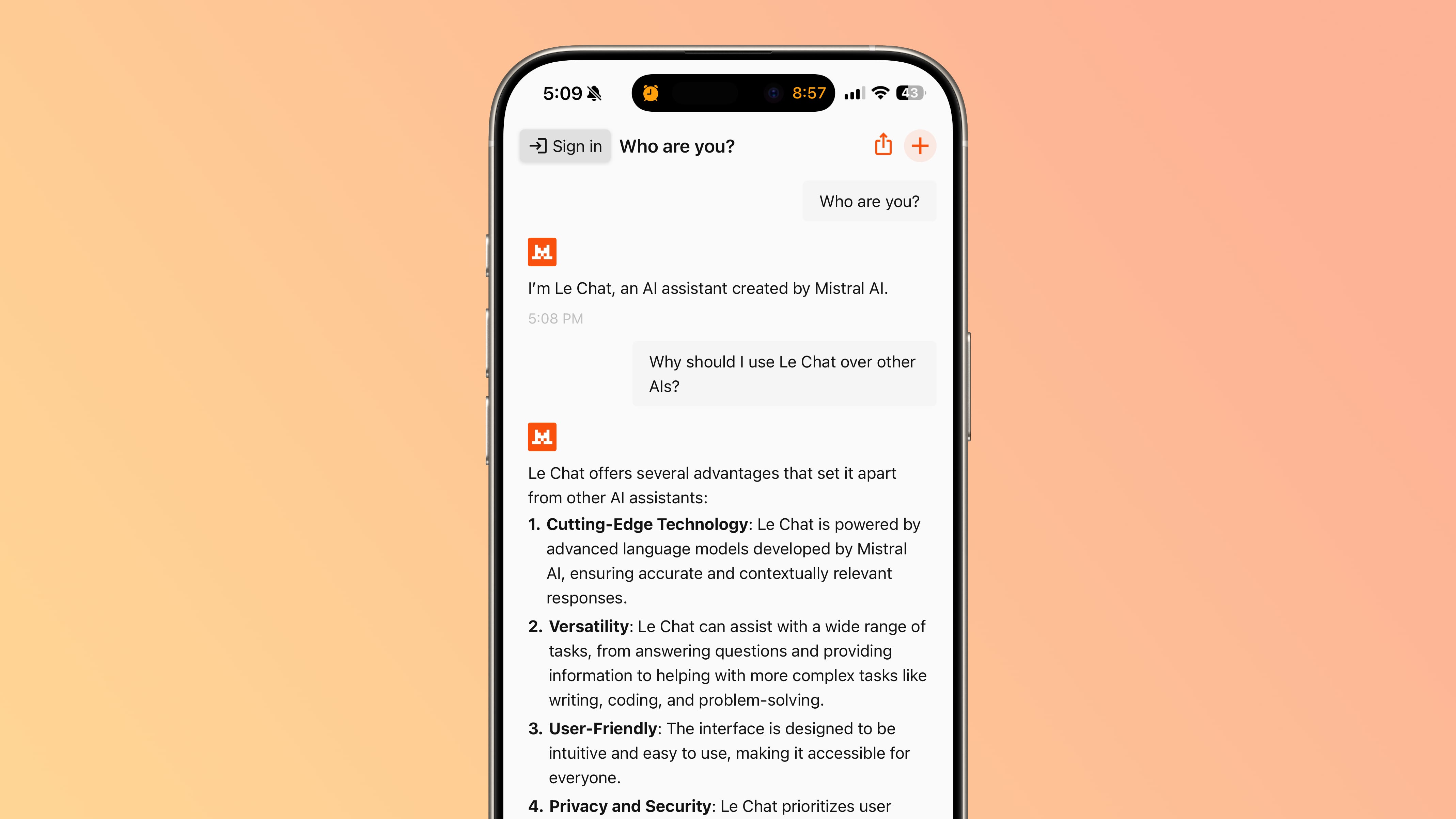 Mistral AIs 'Le Chat' nu til iPhone!
