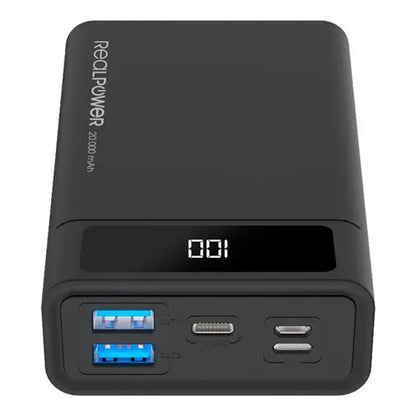 RealPower PB-20000 USB-C Hurtiglader Powerbank 20.000mAh Sort RealPower